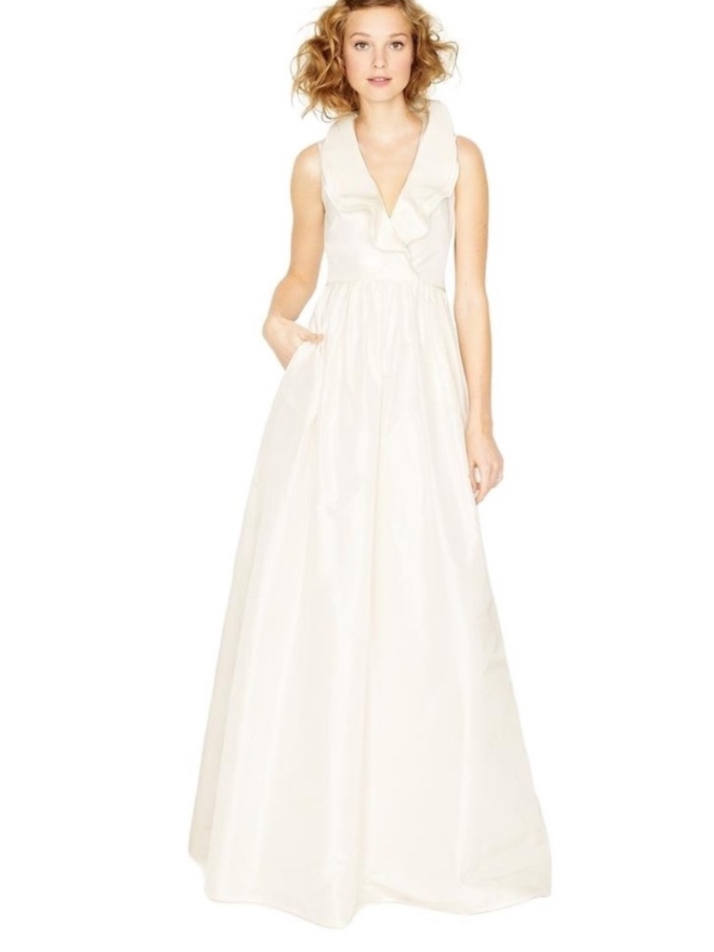 J. Crew Kira Gown Wedding Dress 10 ivory belt a-line halter collar 100% silk